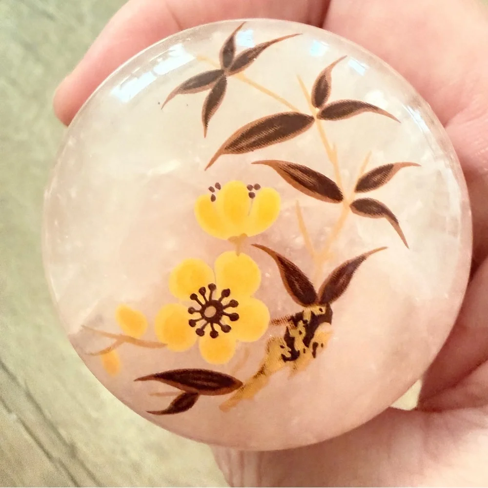 Vtg Genuine Alabaster Hand Carved Painted Made‎ In Italy Pink Floral Trinket Box